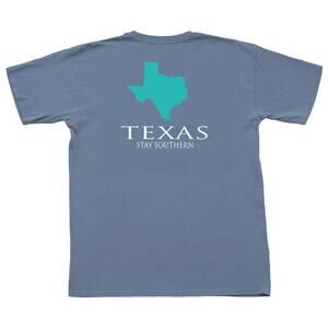NEW THE STATE COMPANY unisex texas, stay southern short sleeve shirt in denim